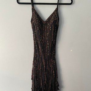 SOLD - Vintage Black Silk Sue Wong Nocturne Beaded Flapper Inspired Dress
